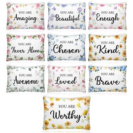 Kacctyen 10 Pcs Floral Inspirational Canvas Makeup Bags Bulk Return Gifts for Women Group Gifts Flower Makeup Bags Encouragement Travel Pouch Toiletry Bag for Teacher Employees Volunteers(Floral)