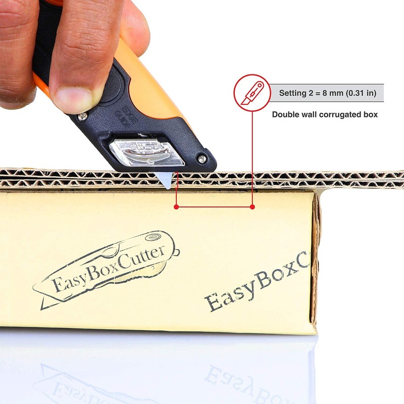 Modern Box Cutter, 3 blade depth setting, Squeeze Trigger and