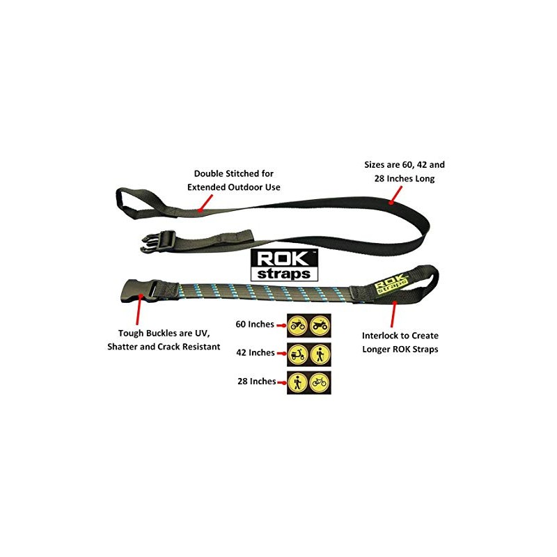 ROK Straps Motorcycle Adjustable Luggage Strap - Black/Blue/Green - 16mm