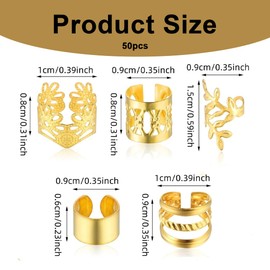 50 Pieces Dreadlock Beads Spiral Clips Dreadlock Beads Hair Accessories Hair Braid Beads Adjustable Braid Rings Clips for Women Men Gold