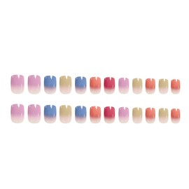 Colorful Glossy Press on Nails Short Square Fake nails with Ombre Design False Nails Reusable Artificial Acrylic Nail Full Cover Stick on Nails For Women Nail Kit With Nail Glue 24Pcs