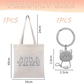WUFGWBD 1 Piece Cat Print Tote Bag And 1 Piece Kitten Keychain, Canvas Tote Bag, Large Capacity Tote Bag, Durable Tote Bag, Shopping Bag