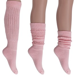 AWS/American Made Slouchy Scrunch Cotton Slouch Socks for Women Shoe Size 5 to 10 (Pink, 3 Pairs)