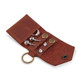 MAKYN Leather Keychain Earrings Holder, Wedding Travel Case, Engagement Holder, Pouch Bag, Workout and Gym Ring Holder (Cognac)