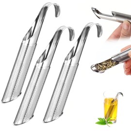 DINGFENG Tea Strainer, 2024 Pack of 3 Tea Strainer for Loose Tea, Stainless Steel, Creative Pipe Tea Infuser, Mesh Tea Strainer with Hook Handle, Universal Tea Strainer with Fine Holes, Suitable for