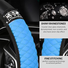 KUMSODE Leather Look Steering Wheel Cover Universal 37-38 cm for Summer & Winter Car Accessories Interior Gift Ideas Gifts for Men and Women