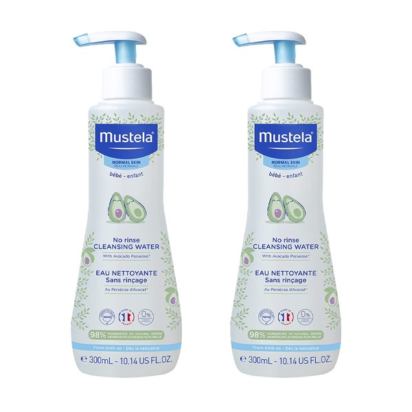 Mustela Baby Cleansing Water - No-Rinse Micellar Water - with Natural Avocado & Aloe Vera - for Baby's Face, Body & Diaper “ 10.14 fl. Oz (Pack of 2)