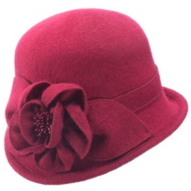 Lawliet Women Vintage Style Asymmetrical Brim Casual Cloche Bucket Wool Winter Hat T492 (Wine)