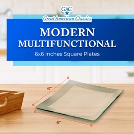 GAC Modern Square Glass Plates for Dessert- Elegant Serving Silver Glass Square Cocktail Plates- Durable, Microwave & Dishwasher Friendly, Ideal Present - Small Clear Glass Plates 6 inch- Set of 4