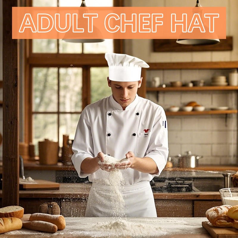 Chef Hat for Adult, Adjustable Elastic Poly-Cotton Kitchen Cooking Cap
