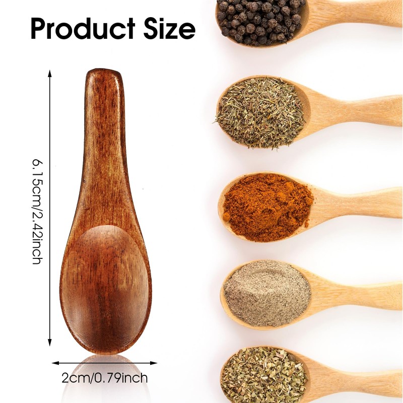 Ymapinc 4 Pcs Mini Handmade Wooden Spoons, Tiny Spoon Set