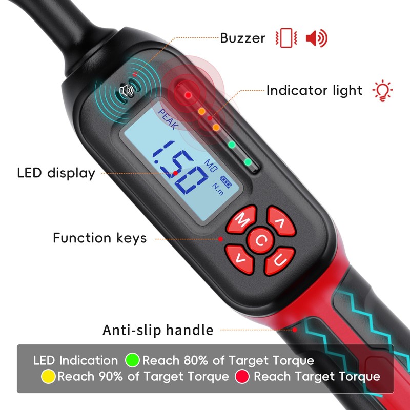MOVECRAB 1/4" Drive Digital Torque Wrench, 1-22 Ft.lb/1.5-30 N.m, ±2%