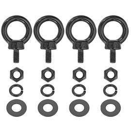 PATIKIL M6x12mm Lifting Shoulder Eye Bolt, 4Pcs 304 Stainless Steel Lifting Ring Threaded Eyebolt with Hex Lock Nut/Lock Washer/Flat Washer for Hanging Hammocks Articles, Black