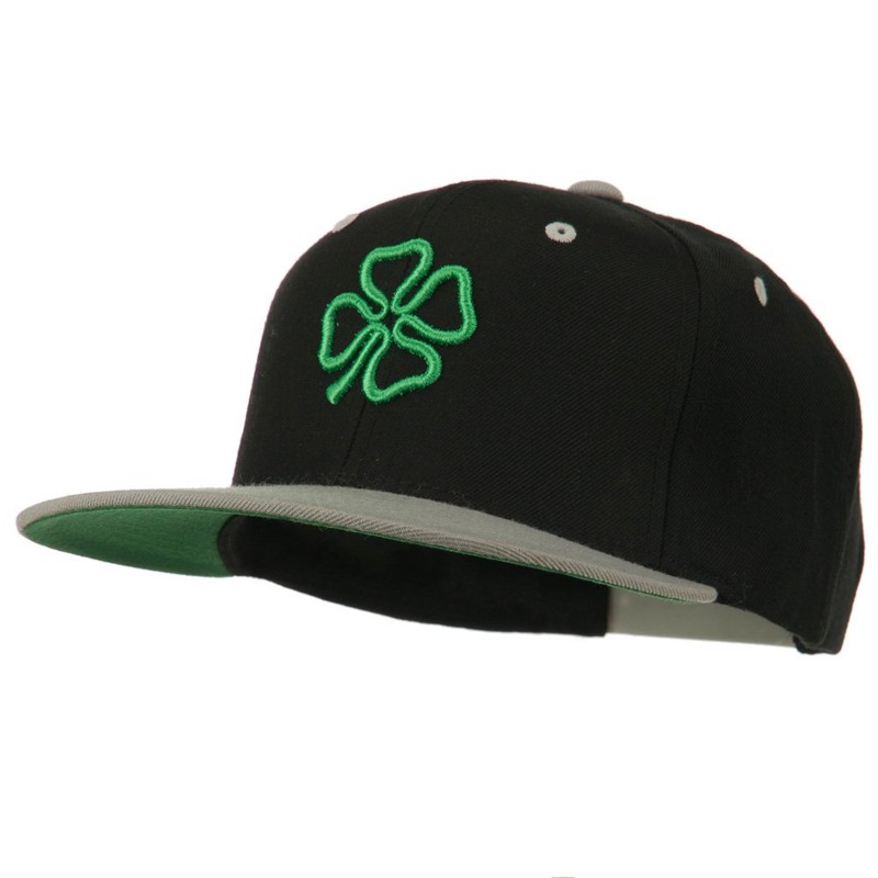 3D Clover Embroidered Two Tone Snapback Cap - Black Silver