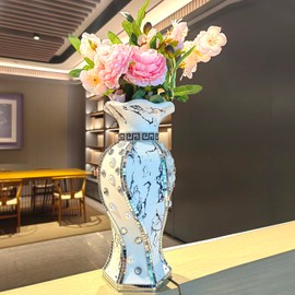 Serdic Modern Decorative Vase,Silver Flower Vase for Home Decor with Rhinestone,30 cm Luxury Ceramic Vase for Centerpiece,Living Room,Bedroom,Large Flower Vase