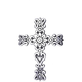 Castleore Easy Wall Hanging Home Decor Religious Christian Metal Cross for Wall | Best for Home, Office and As Gift | Silver Antique L 9.3* W 6.8 inch