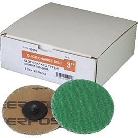 Sungold Abrasives 59901 AZ Cloth Discs 36 Grit 3" Roll-On Grinding Quick Change Discs - Type R - Green Zirconia - 25/Box