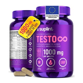 Testo Suplemento Hombre Ácido Aspártico Fenogreco Arginina Zinc Vegano Gluten Colorantes 180 Cápsulas