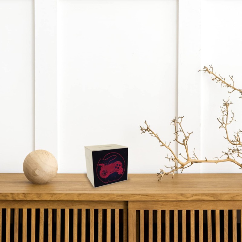 Wooden Money Box with Retro Controller in Red for Video