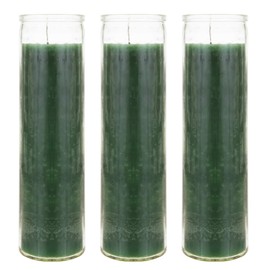 Mega Candles 3 pcs Unscented Green 7 Day Devotional Prayer Glass Container Candle, Premium Wax Candles 2 Inch x 8 Inch, Great for Sanctuary, Vigils, Prayers, Blessing, Religious & More