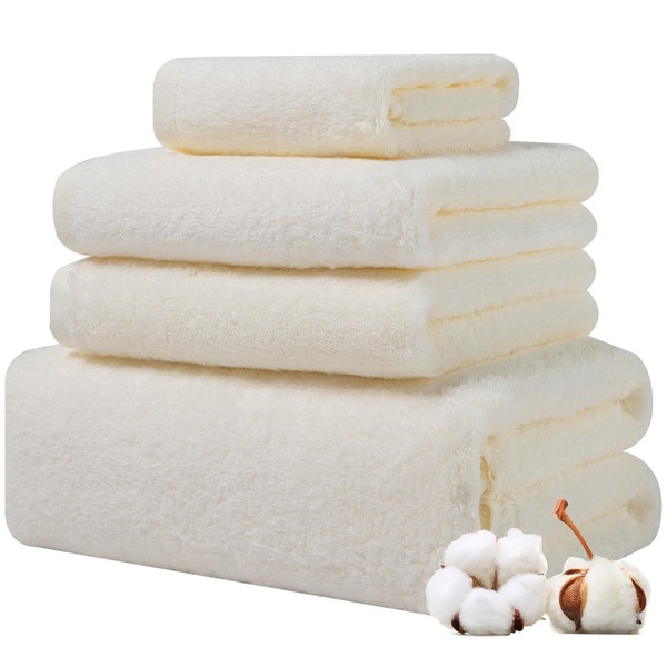 4-Piece Zero-Twist 100% Ring Spun Cotton Towel Set,600GSM Luxury Long-Staple
