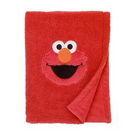 Sesame Street Elmo Red Soft Plush Sherpa Toddler Blanket with Applique, Red/Orange/White/Black
