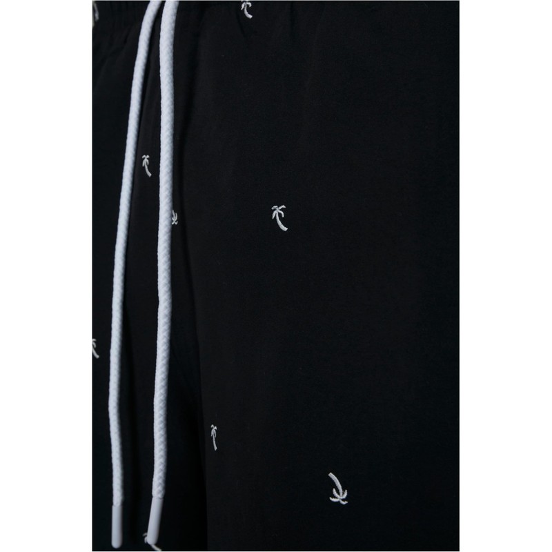 Urban Classics Men's Embroidery Swim Shorts Swimming Trunks, Black/Palm Tree