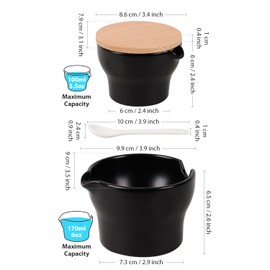 Autumnlife Milk and Sugar Set Made of Ceramic, Black Milk Jug & Sugar Bowl with Wooden Lid and Spoon, Stackable Milk Container for Older and Sugar Container Set for Kitchen and Coffee