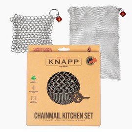Knapp Made Cast Iron Chainmail Scrubber Kitchen Set - 4" and 7" Sizes. Premium Stainless Steel Cleaner for Your Finest Pots, Pans, and Kitchenware
