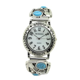 Mens Ladies 35mm Turquoise Western Stretch Elastic Band Fashion Watch with Stones Wincci
