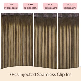 HOTBANANA Invisi Edge Clip in Hair Extensions, 20inch 110g 7Pcs Injected Seamless Clip in Extensions Real Human Hair Chocolate Brown Mixed Caramel Blonde Balayage PU Hair Extensions Remy Hair