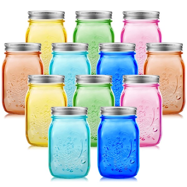 Yinder 12 Pieces 32 oz Colored Mason Jars Glass Mason