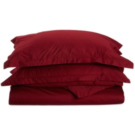 SUPERIOR Egyptian Cotton 530-Thread Count Solid Duvet Cover, King/California King, Burgundy, 3-Piece Set