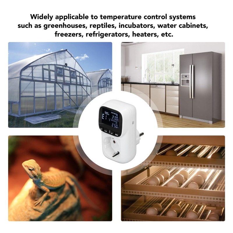 Digital Thermostat Output Backlit Display Plug-in Temperature Controller Heating Cooling