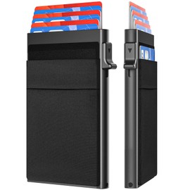 Moguri 1 Black Aluminum Card Holder, RFID Slim Wallet for Men, Metal Credit Card Case, Compact Wallet, Business Card Holder, Travel Wallet, Money Wallet for Cash