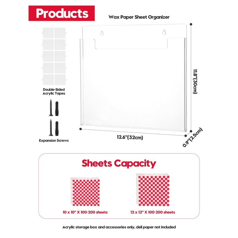Wall-Mounted Parchment Paper Sheets Holder, Wax Paper & Deli Wraps