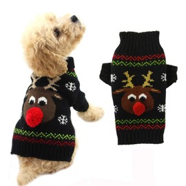 Petcare Christmas Dog Sweater Funny Cute Cartoon Black/Red Reindeer Ugly Sweaters for Puppy Small Medium Dogs Cats Winter Warm Knit Long Sleeve Soft Pet Clothes Xmas Dog Costume