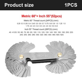 52 Pcs Stainless Steel Screw Thread Gauge Tool 24 pc Metric 60° and 28 pc Imperial 55° Thread Pitch Cutting Gauge Precise measurement Screw Gauge Measuring Tool for Industrial Measurement