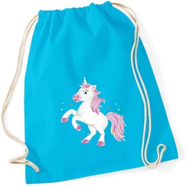 minimutz Gym Bag for Children, Unicorn Motif, Shoe Bag, Sports Bag, Jute Bag for Drawstring for Girls, Fabric Bag with Cord for School, Nursery, Leisure, Surf blue