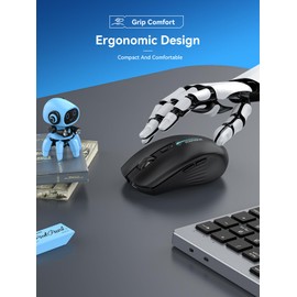 RAPIQUE Bluetooth Wireless Mouse - (BT1/BT2+USB) Tri-Mode High Performance, Rechargeable, Quiet Click, Multi-Device Compatibility for Laptop, Computer, MacBook, Tablet, PC (Black)