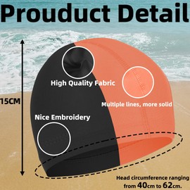 2 Pcs Elastic Swim Caps Comfortable Non-slip Fabric Swimming Hat Lightweight Bathing Caps for Women Men Kids to Swimming (Black, Orange)