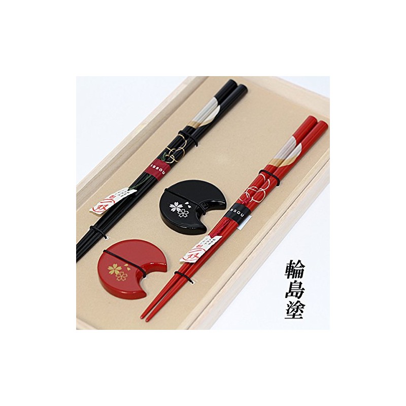 輪島塗 Couple Chopsticks "Venus Truly Moon" a Chopstick Rest "Cherry