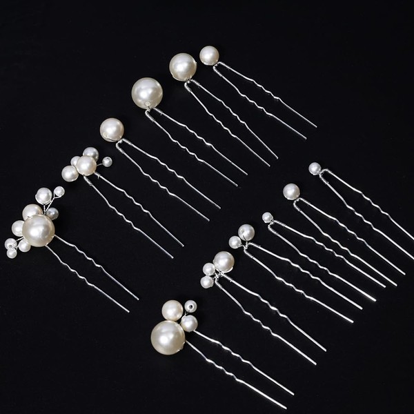 LIKENNY パールピン 12本セット Ｕピン ヘアピンパール 髪飾り 真珠風デザイン 小さい 大きい エレガントな新婦用ヘアアクセサリー