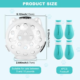 Velarionna Cat Muzzle for Grooming, Adjustable Breathable Transparent Cat Astronaut Helmet with 4 Silicone Paw Shoes for Bath Nail Trimming(Size:M)