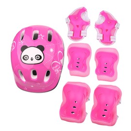 Dilwe Protective Equipment Set, 7 Pieces, Adjustable Knee Pads, Elbow Pads, Wrist Guards for Skateboard, Children, Scooter, Bicycle, 4-16 Years Old (Pink)