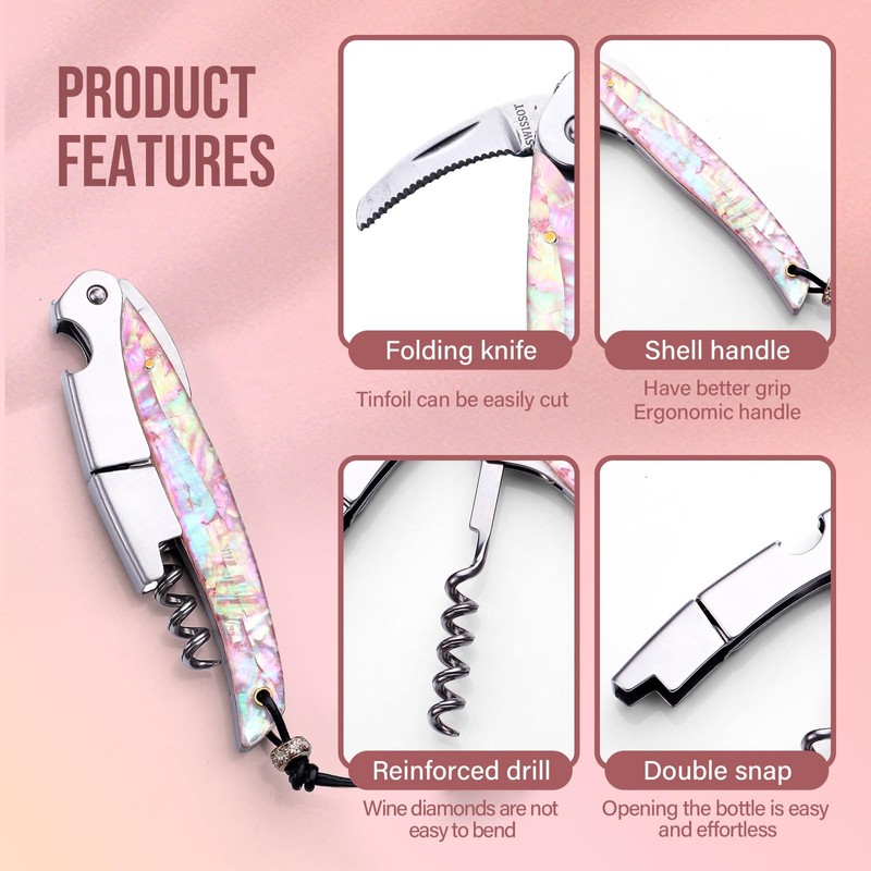 Drincarier Shell Handle Waiter Corkscrews-Wine Openers,Corkscrew Bottle Openers,3-in-1 Wine Key