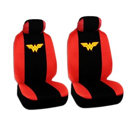 Yupbizauto Wonder Woman Car Seat Covers Full Bundle Set | Warner Brothers Black & Red Polyester Seat Protectors & Floor Mats | Stylish Auto Accessories for Ultimate Protection & Superhero Enthusiasts