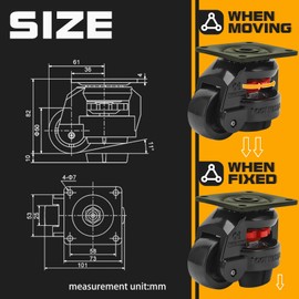 Leveling Casters Retractable Heavy Duty of 440 Lbs Set of 4,Height Adjustable Machine Leveling Feet Plate Castors for Workbench, Heavy Furniture,Machine Equipment(1.5 INCH)