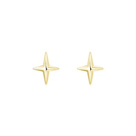 Sterling Silver Four Pointed Star Pole Star Cross Unisex Stud Earrings (Gold)