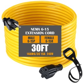 Tellegloww 30ft Nema 6-15 Extension Cord 6-15p Male to 6-15r Female, 15 Amp Power Cable for 220/240v Air Condition, LED Grow Lights, Digital Ballast Power Cord Heavy Duty 14/3 Awg, 240v, 3750w
